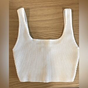 Babaton White Ribbed Crop Top